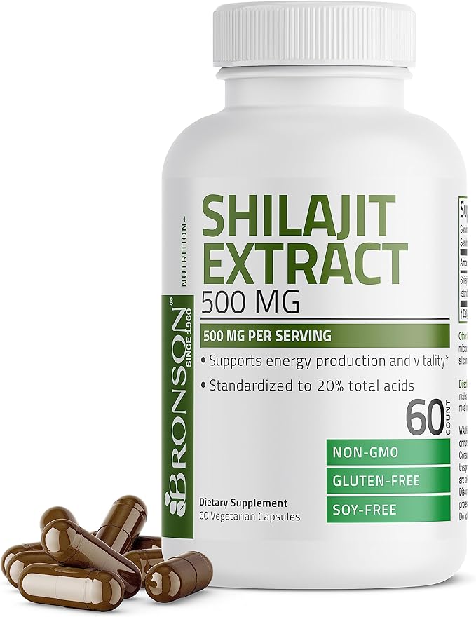 Bronson Shilajit Extract 500 MG Per Serving, Supports Energy Production & Vitality, Standardized to 20%